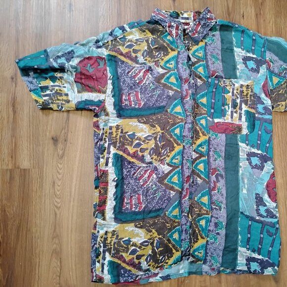 Other Vintage Expressions Abstract Geometric Silk Button Shirt Size US M / EU 48-50 / 2 - 2 Thumbnail