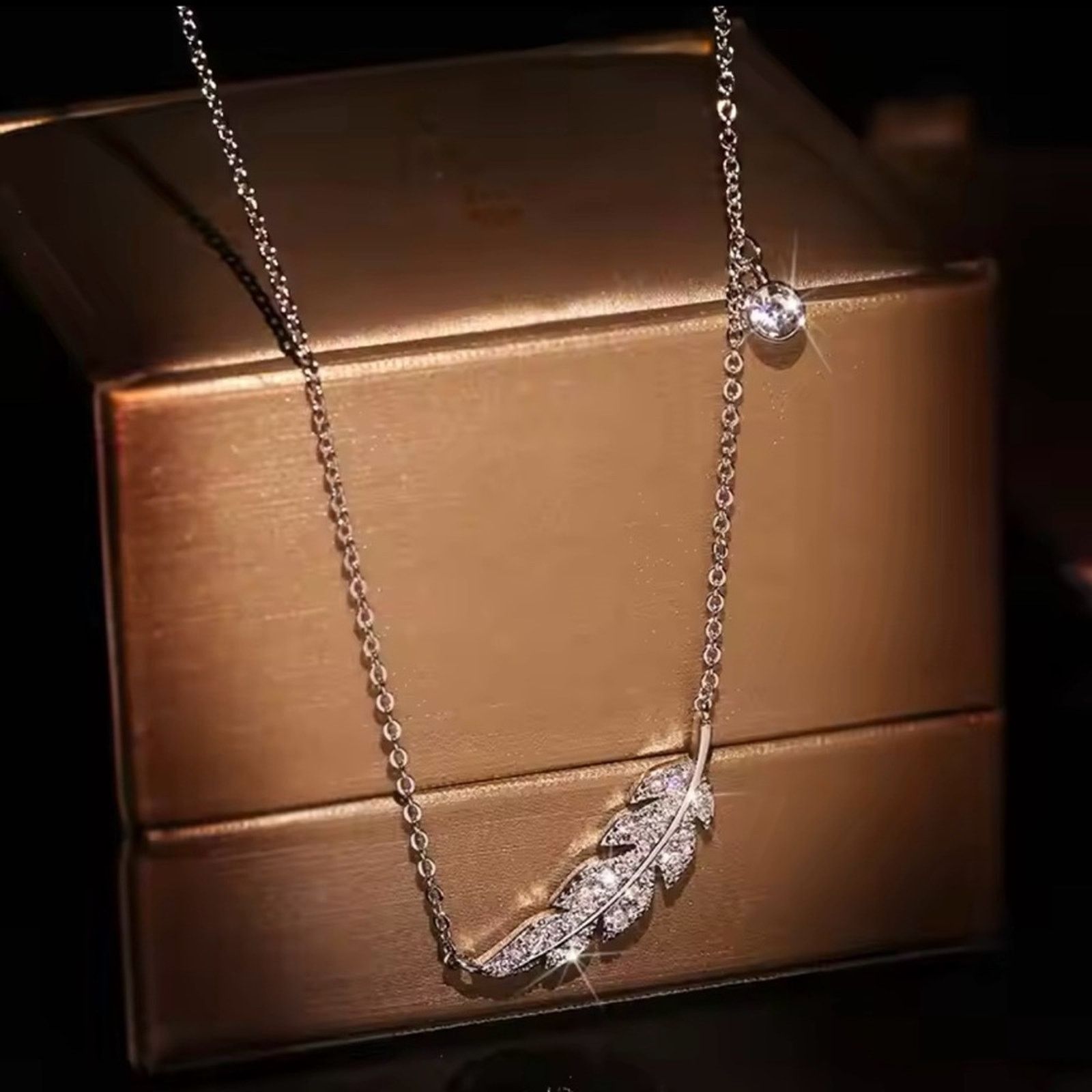 Other Delicate Silver Feather Leaf Micro Pave Necklace Size ONE SIZE - 4 Thumbnail