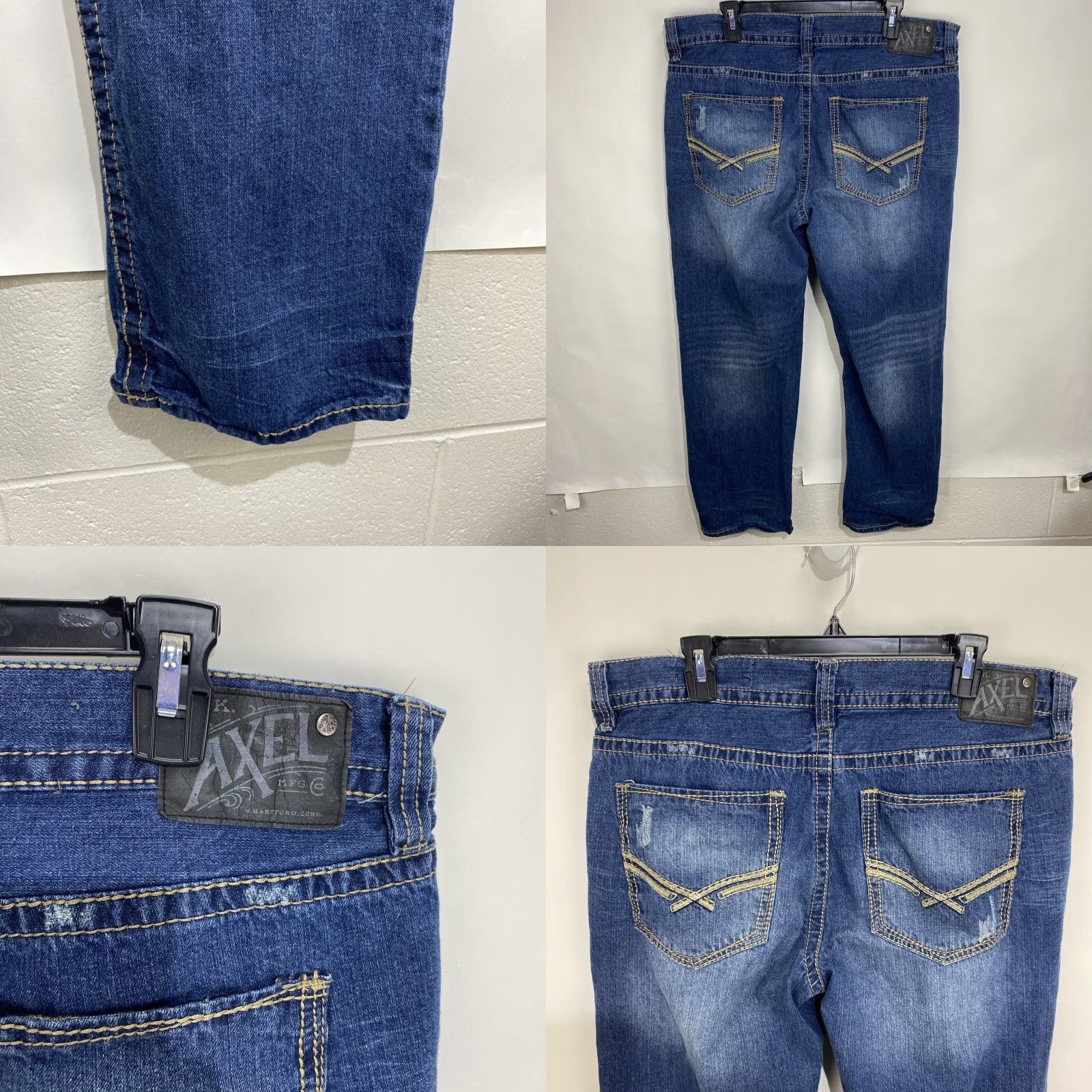 Vintage TK Axel Treadwell Relaxed Straight Leg Jeans Mens 38x32 Blue Distressed Denim Cotton Stretch 5-Pocket Designer Rock USA Cowboy Size US 38 / EU 54 - 8 Thumbnail