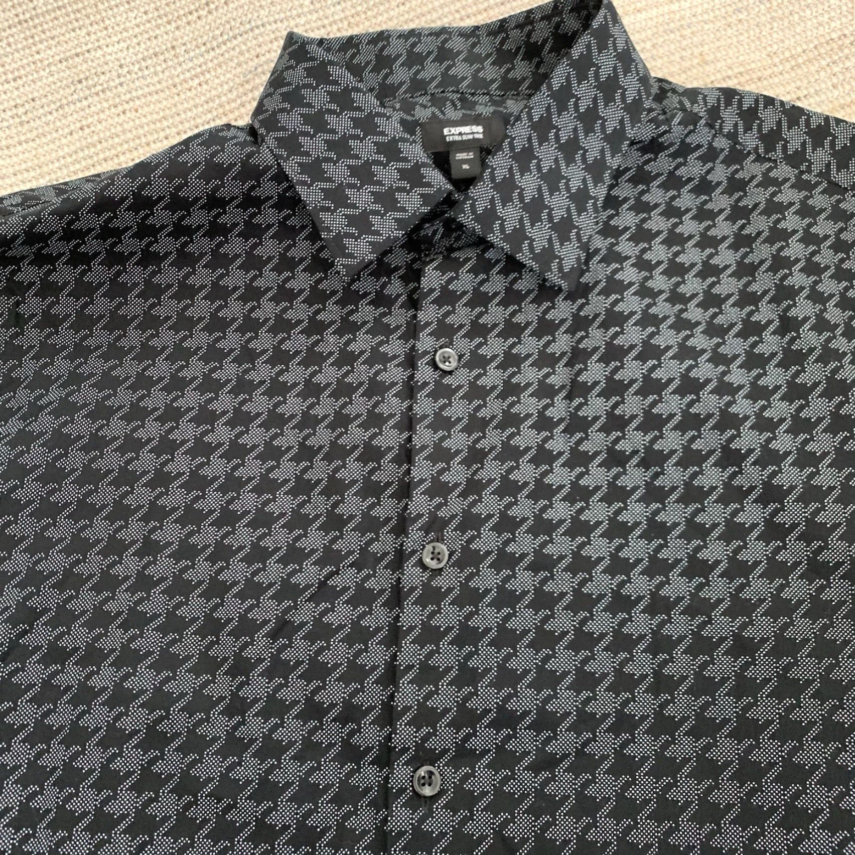 Express Express Shirt Mens XL Extra Slim Black White Houndstooth Long Sleeve Button Shirt Size US XL / EU 56 / 4 - 7 Thumbnail