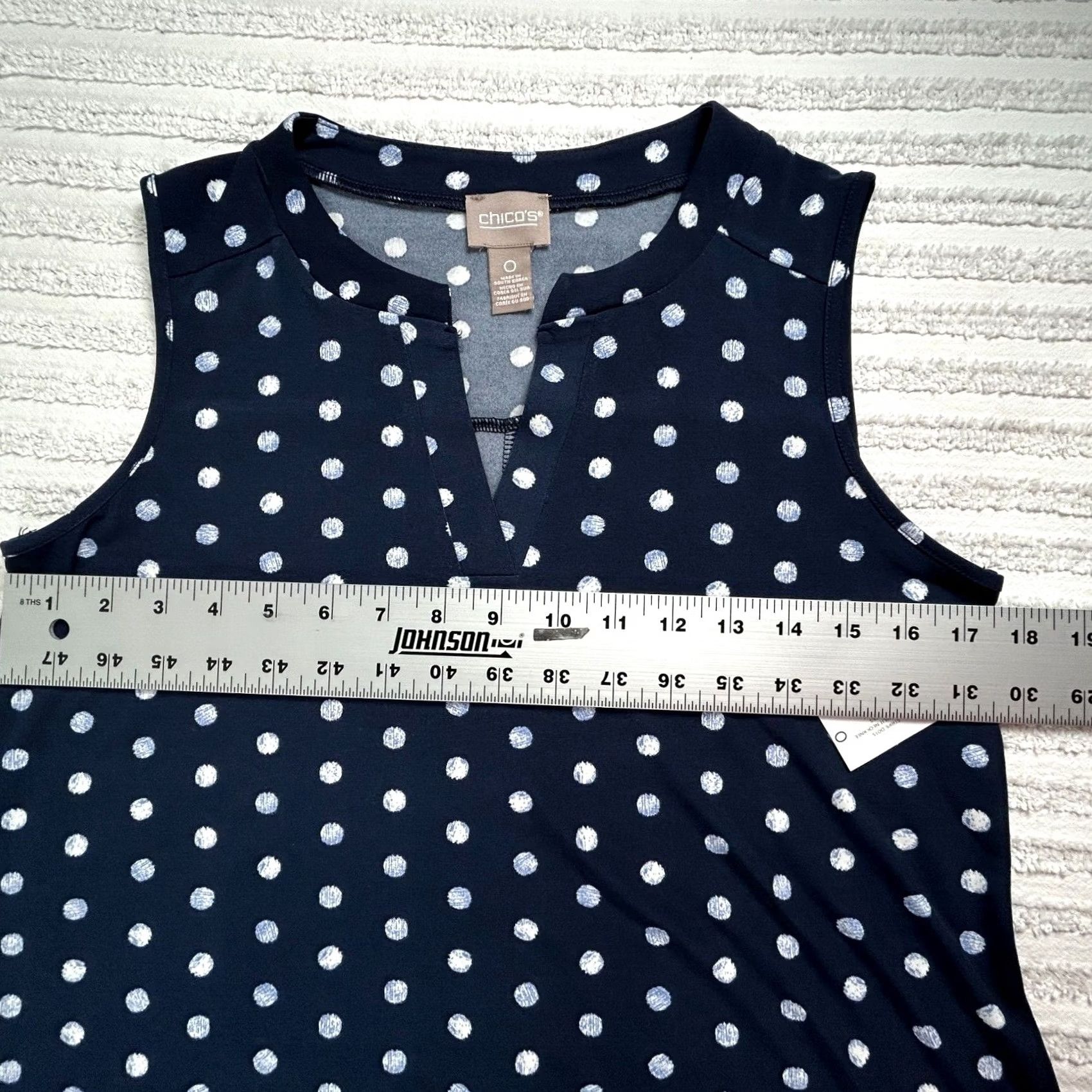 Vintage Chico's Womens Sleeveless Dress Stripe Polka Dot Blue 0 NWT Shelley Split Neck Knee Length Dress Size XS / US 0-2 / IT 36-38 - 7 Thumbnail