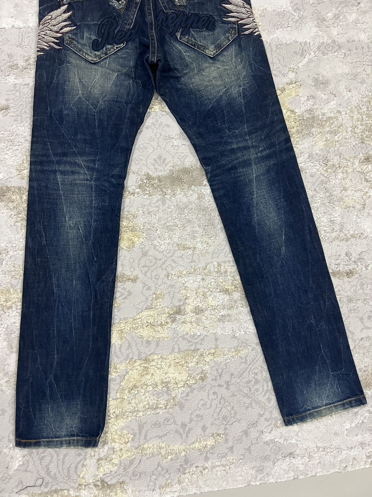 If Six Was Nine Y2K Red Pepper Embroidery Wing Studded Fade Wash Jeans Denim Size US 30 / EU 46 - 5 Thumbnail