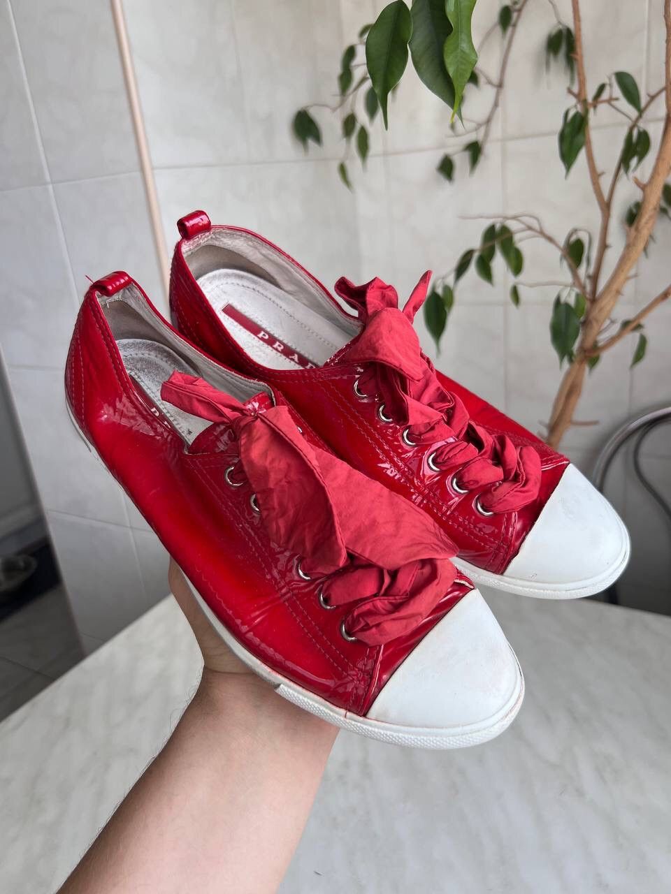 Prada Vintage Prada Sneakers 2000s Red Leather Y2K Luxury Size US 8 / IT 38 - 14 Thumbnail