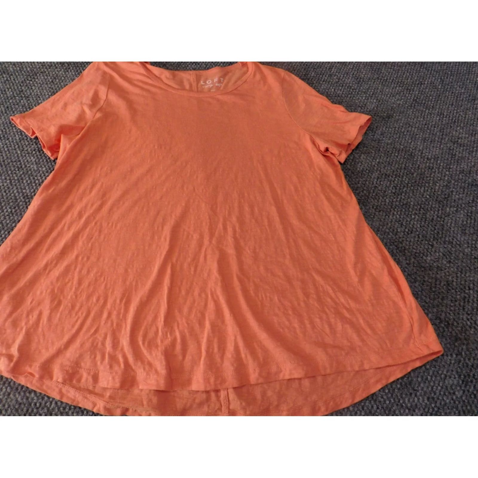Ann Taylor Ann Taylor Loft Blouse L Womens Maternity Orange Round Neck Short Sleeve Pullover Cotton Solid Ruffle Casual Casual Sleeve Boya? Size L / US 10 / IT 46 - 3 Thumbnail