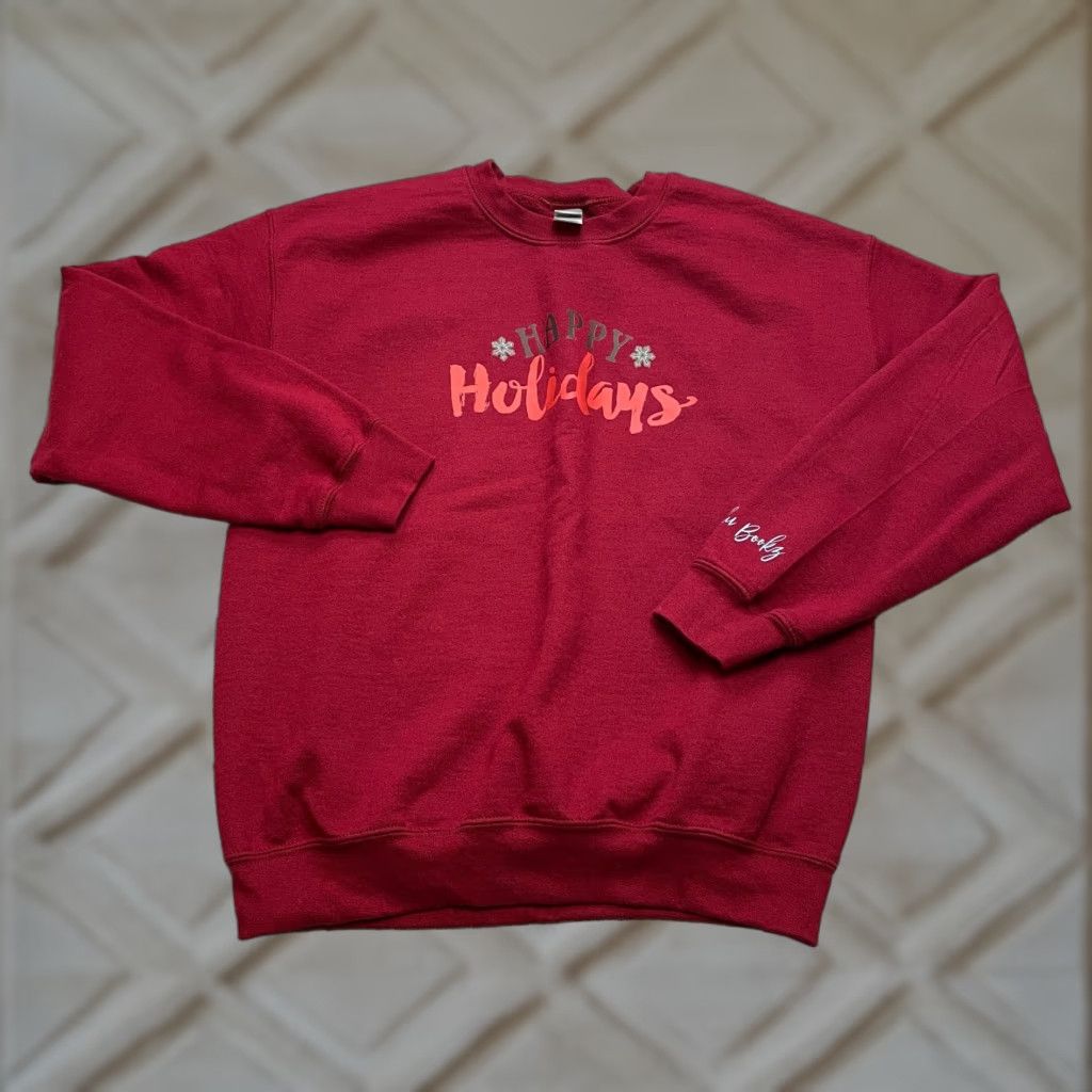 Gildan Gildan Heavy Blend Sweatshirt Adult Medium Dark Red Happy Holidays Pullover Crew Sweatshirt Mens Girls Unisex Adults Christmas Theme Size US M / EU 48-50 / 2 - 1 Thumbnail