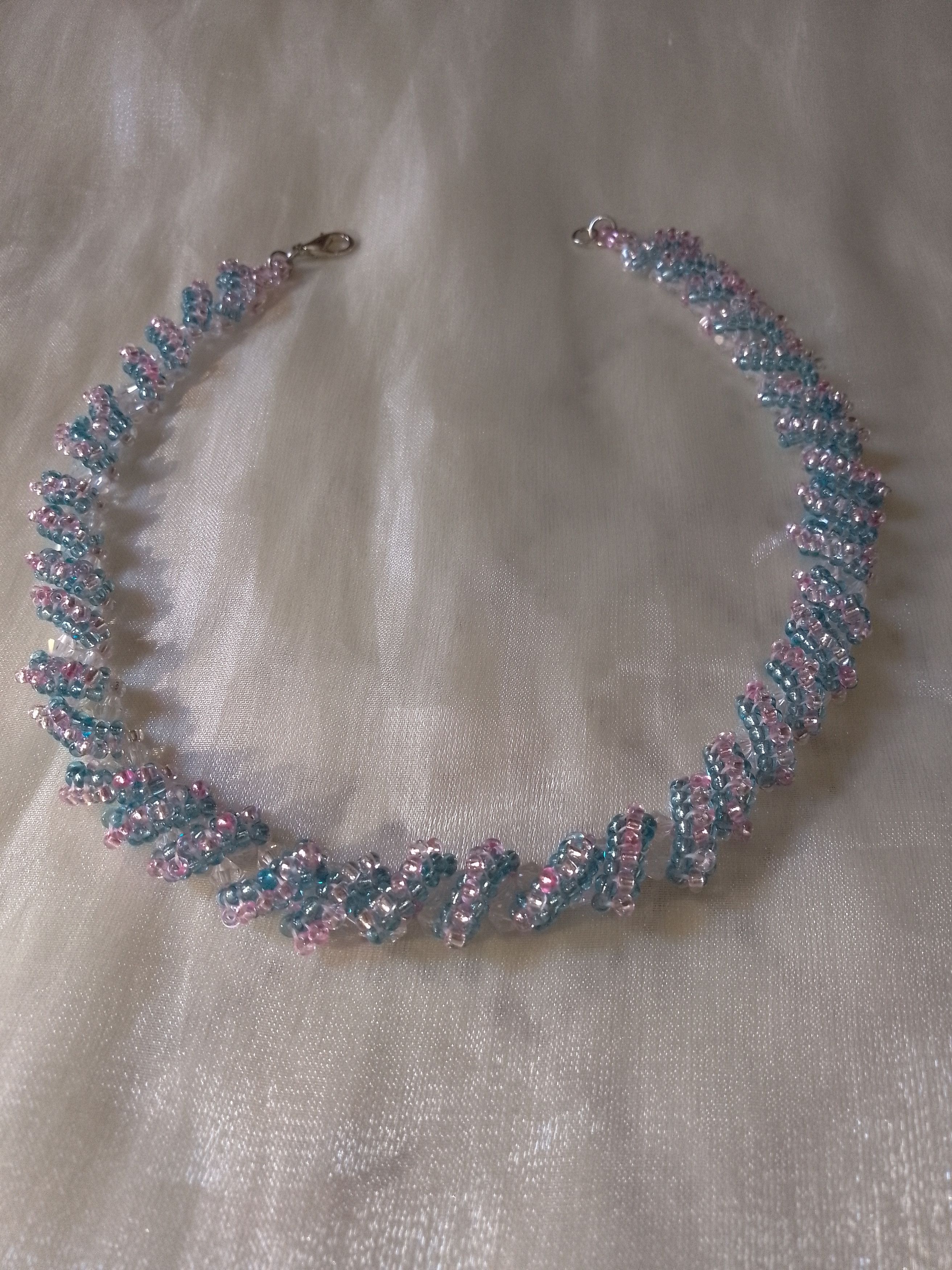 Handmade Necklace Crystal Elegant Stripes of Pink Turquoise Glass Size ONE SIZE - 8 Thumbnail