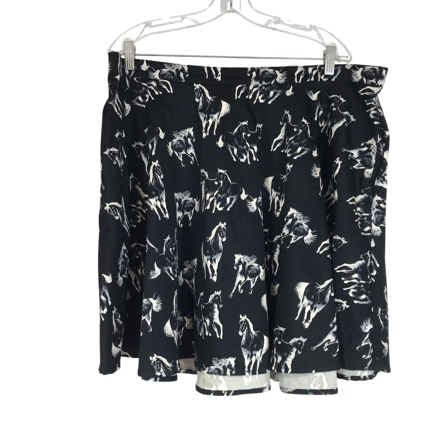 Vintage Eva Rose Skirt Black Horse Print A-Line Skirt Size 2X Women Midi Skater Elastic Waist Lined Cotton Spandex Casual Vintage: No Size 40" / US 18 - 2 Thumbnail