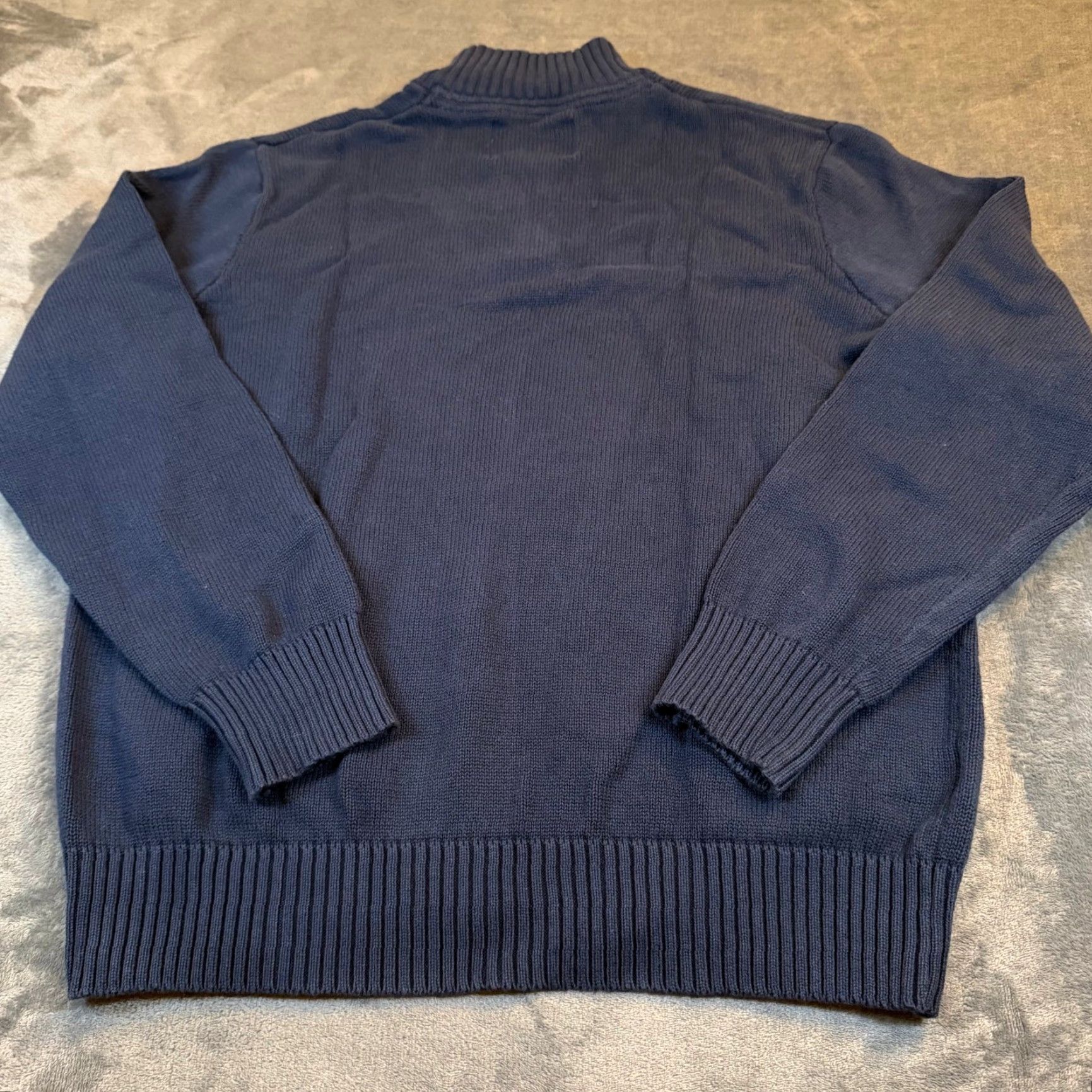 Eddie Bauer Eddie Bauer Mens Large Navy Blue Yellow Striped Quarter Zip Cotton Knit Sweater Size US L / EU 52-54 / 3 - 4 Thumbnail