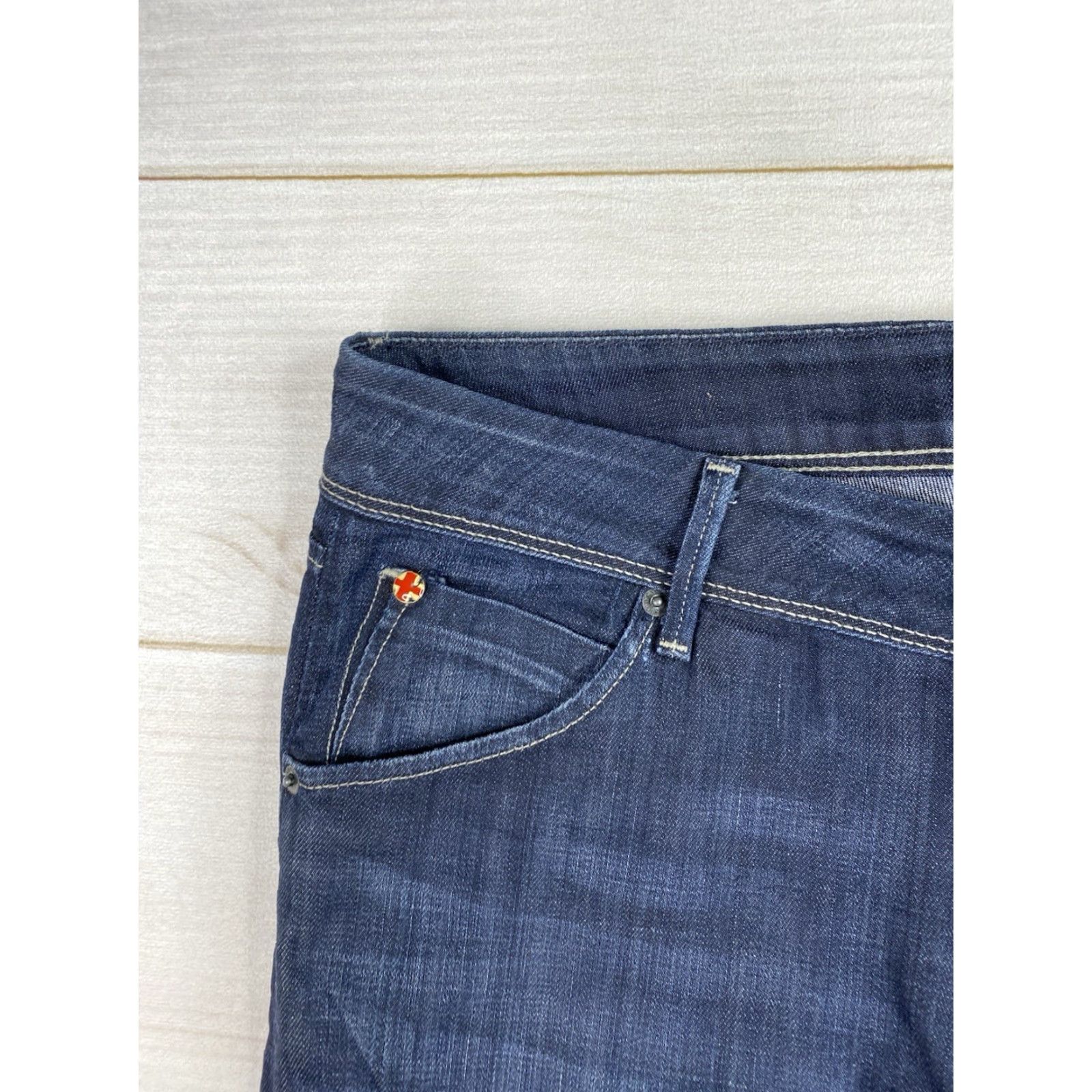 Hudson HUDSON Jeans Womens 32 Dark Wash Distressed Low Rise Western Style Straight Jeans Size 24" / US 00 / IT 34 - 2 Thumbnail