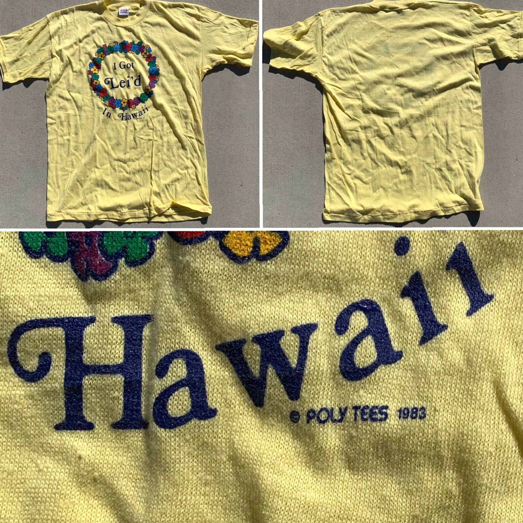 X-LARGE VINTAGE I GOT LEI’D IN HAWAII T-Shirt Poly Tees 1983 size XL single stitch 100% cotton Men T-Shirt Holiday 80s Aloha Hawaiian Size US XL / EU 56 / 4 - 6 Thumbnail