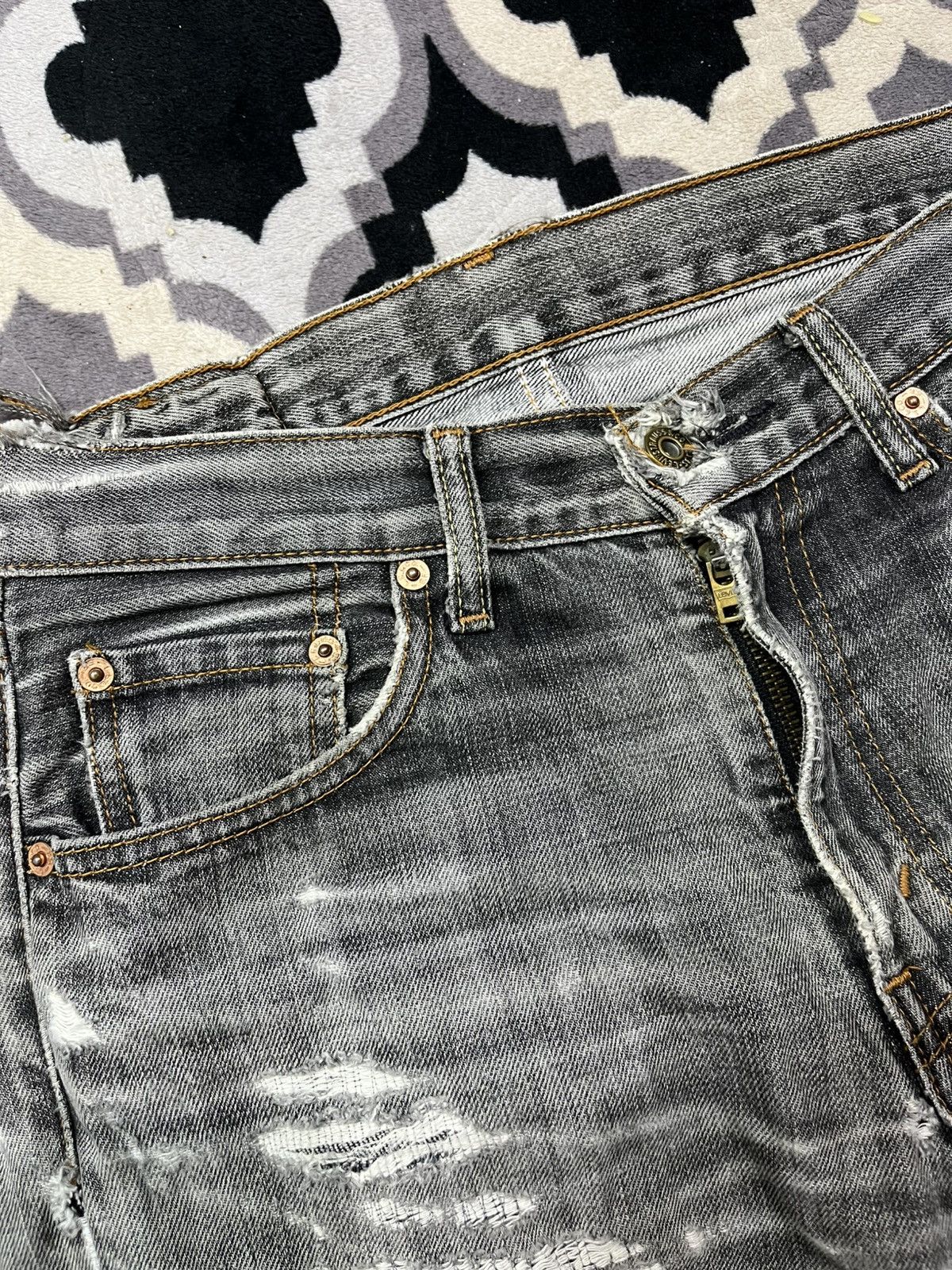 Levi's Vintage Clothing Rare 1990s levis 502 sashiko destroyed sun faded denim pants Size US 30 / EU 46 - 6 Thumbnail
