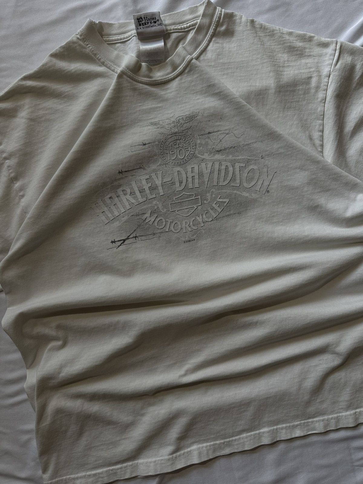 Harley Davidson Vintage Distressed White Harley Davidson Tee Size US XL / EU 56 / 4 - 3 Thumbnail