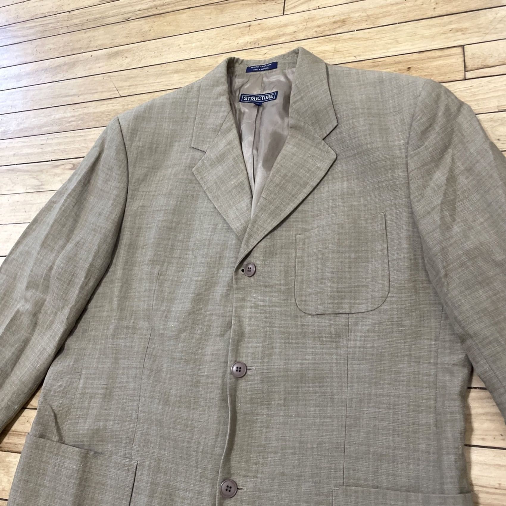 Vintage STRUCTURE Linen Blazer Men 42 Brown Vintage 90s Retro Sport Coat Summer Comfort Jacket Blazer Mens 42 Brown Vintage 90s Size 42R - 5 Thumbnail