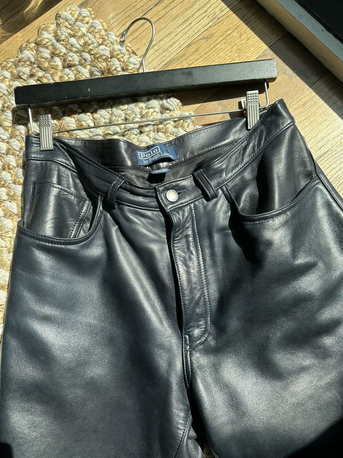 image of Navy Polo Ralph Laurent Genuine Leather Pants 32/31, Men's