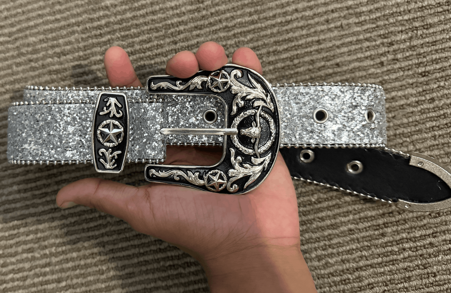 Vintage Western Rhinestone Star Buckle Belt Size ONE SIZE - 1 Preview