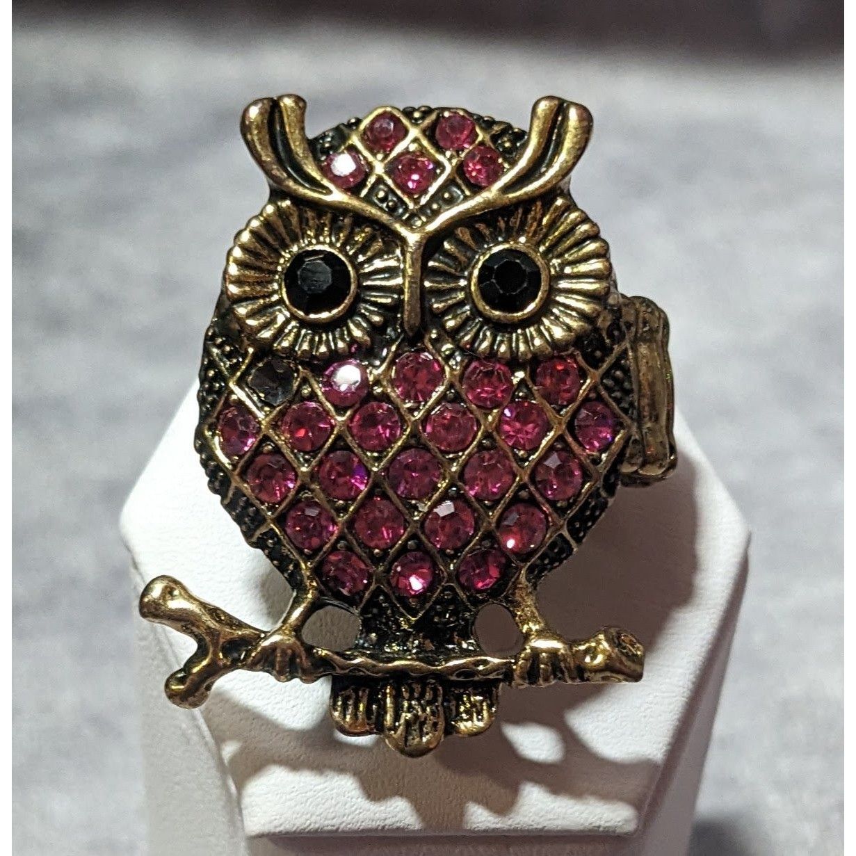 Other Witchy Cottagecore Pink Rhinestone Gold Tone Owl Stretch Rin Size ONE SIZE - 9 Thumbnail