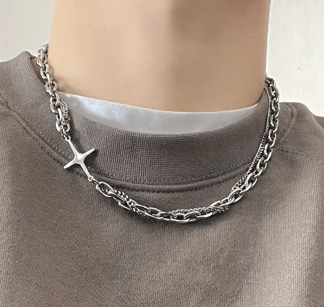 Jewelry Punk Double Layer Cross Chain Necklace Size ONE SIZE - 1 Thumbnail