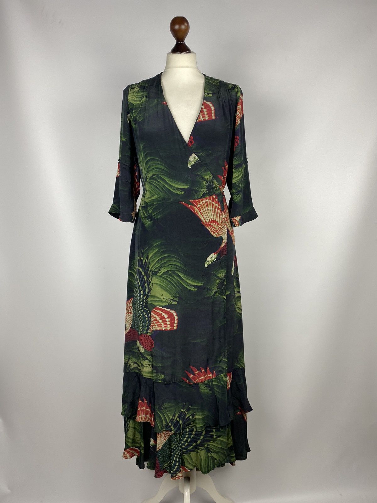 Allsaints × Designer Allsaints Delana Swoop Dress Maxi Floral Pattern Pleated Size XS / US 0-2 / IT 36-38 - 2 Thumbnail