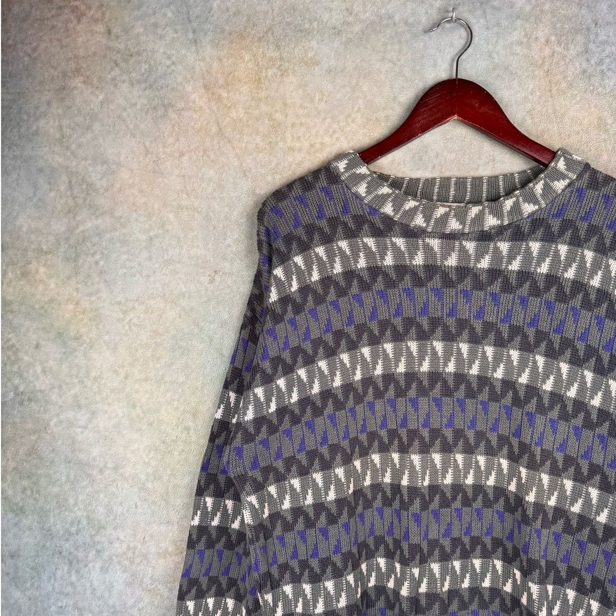 Vintage VTG 90s Striped Knit Sweater Sz L Gray Purple White Size US L / EU 52-54 / 3 - 5 Thumbnail