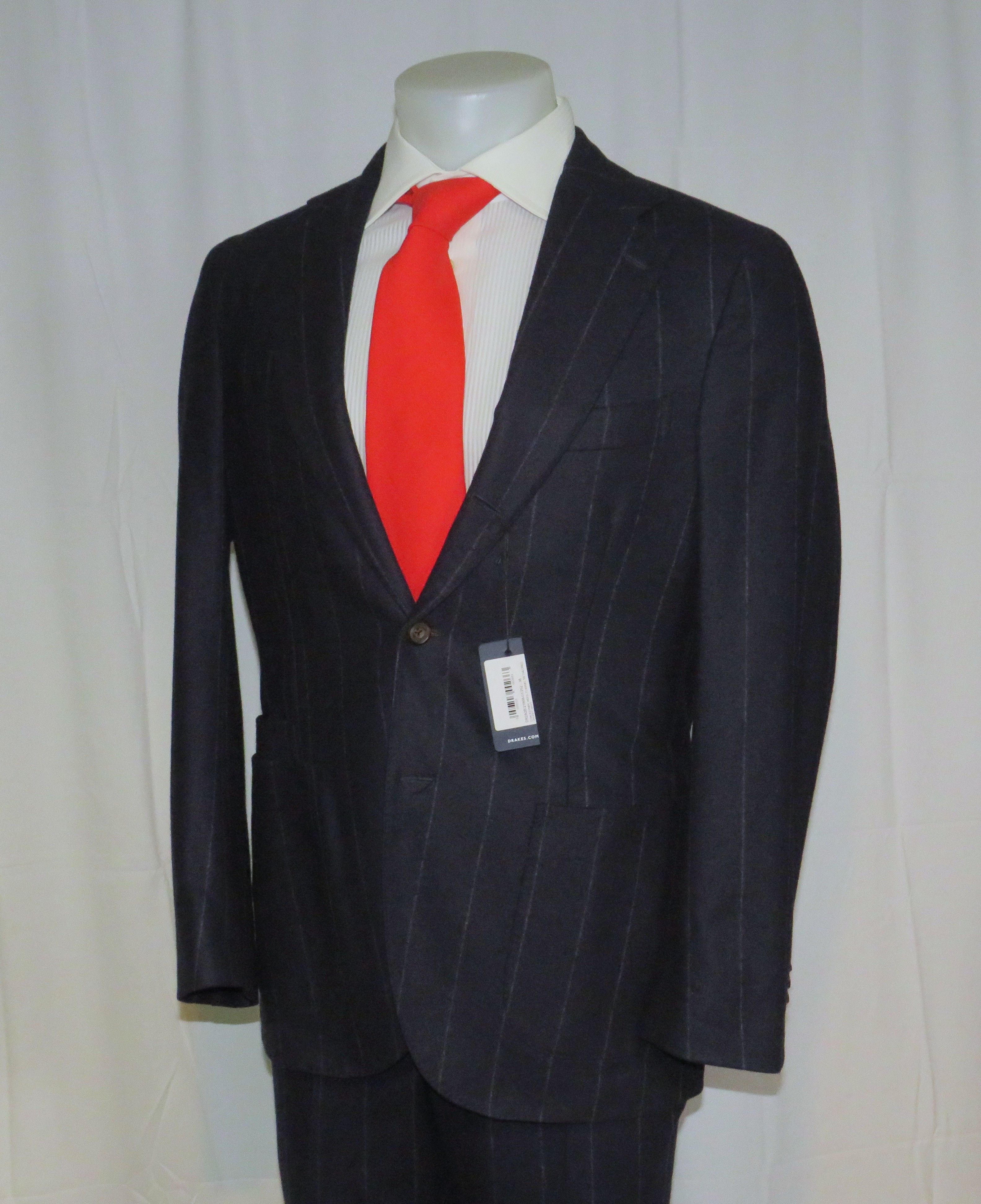 Drake's Navy Blue Chalk Stripe Flannel Three Roll Two Suit 38R NWT Size 38R - 8 Thumbnail