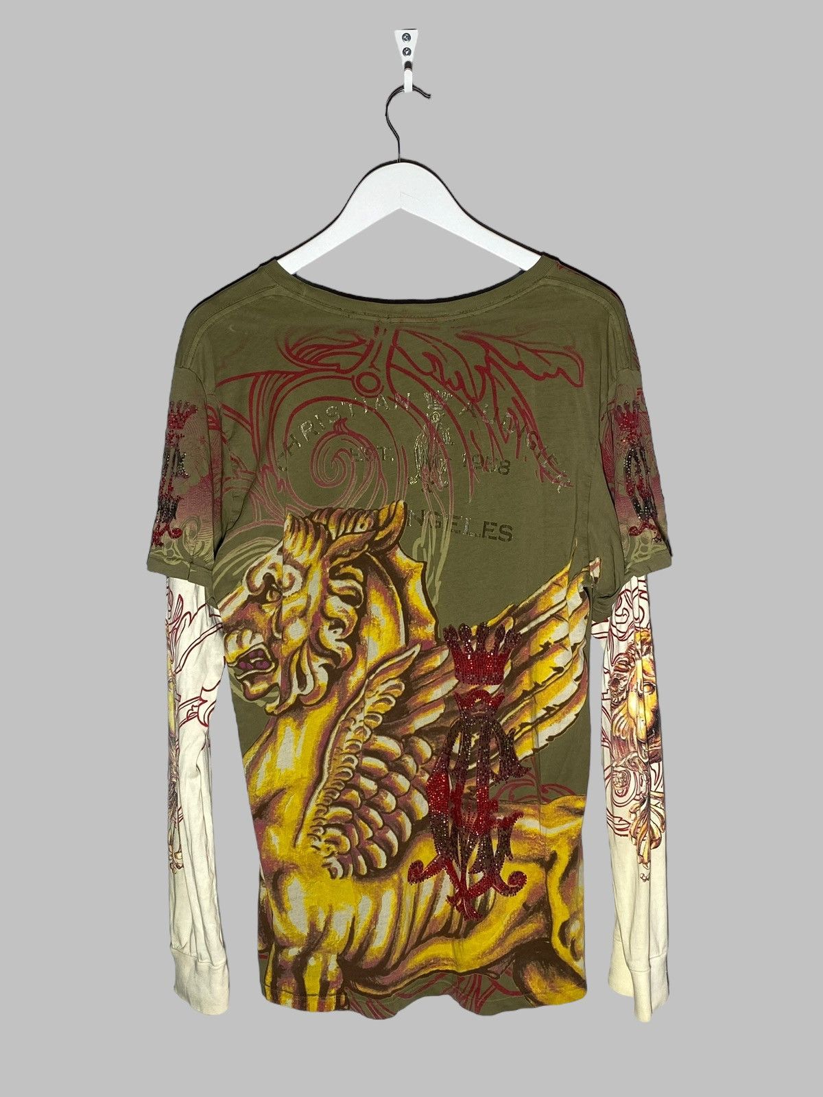 Christian Audigier 🔥 Y2K CHRISTIAN AUDIGIER LAYERED TATTOO DRAGON FLAME PRINT Size US XL / EU 56 / 4 - 2 Thumbnail
