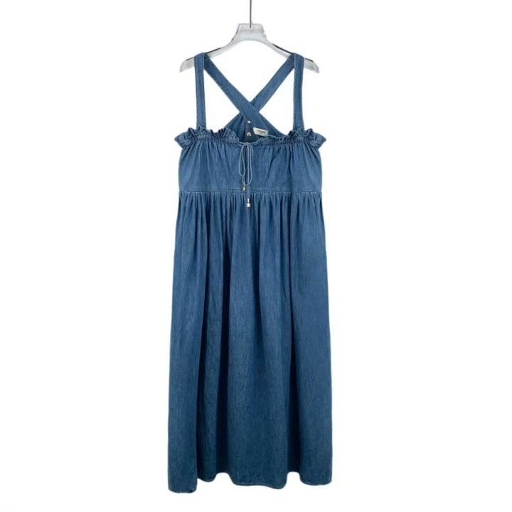 Celine Celine Blue Ruffled Bow Cotton Cami Dress Size S / US 4 / IT 40 - 1 Thumbnail