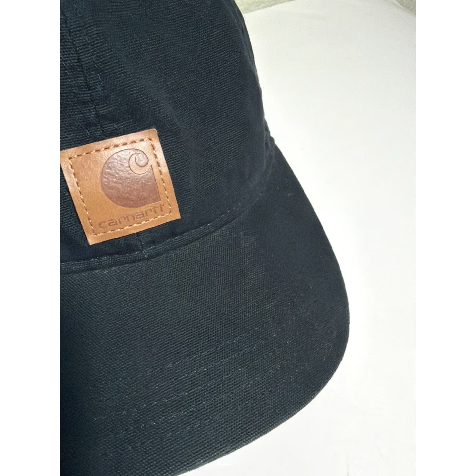 Carhartt Carhartt Hat Strapback Black Leather Patch Adjustable Hook Loop Hat Mens One Size Baseball Cap Size ONE SIZE - 7 Thumbnail