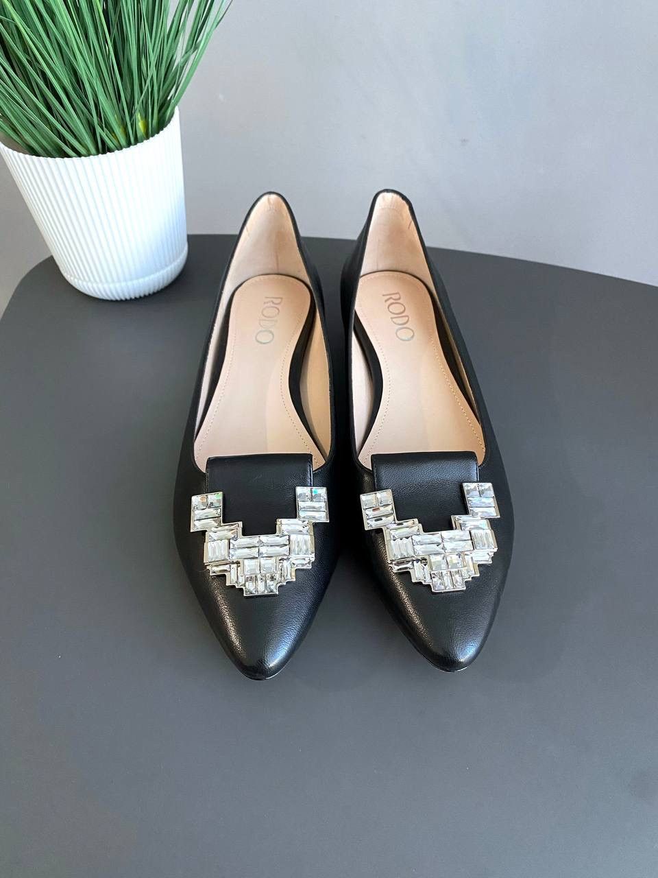 Designer RODO Leather Ballet Flats Lotus Crystal Embellished, 40,5 Size US 9.5 / IT 39.5 - 7 Thumbnail