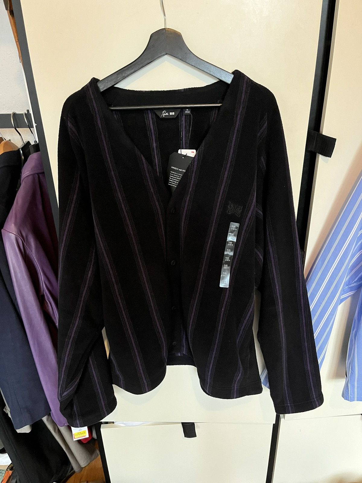 Needles × Uniqlo Needles x Uniqlo Purple Black Striped Cardigan Size US XL / EU 56 / 4 - 1 Thumbnail
