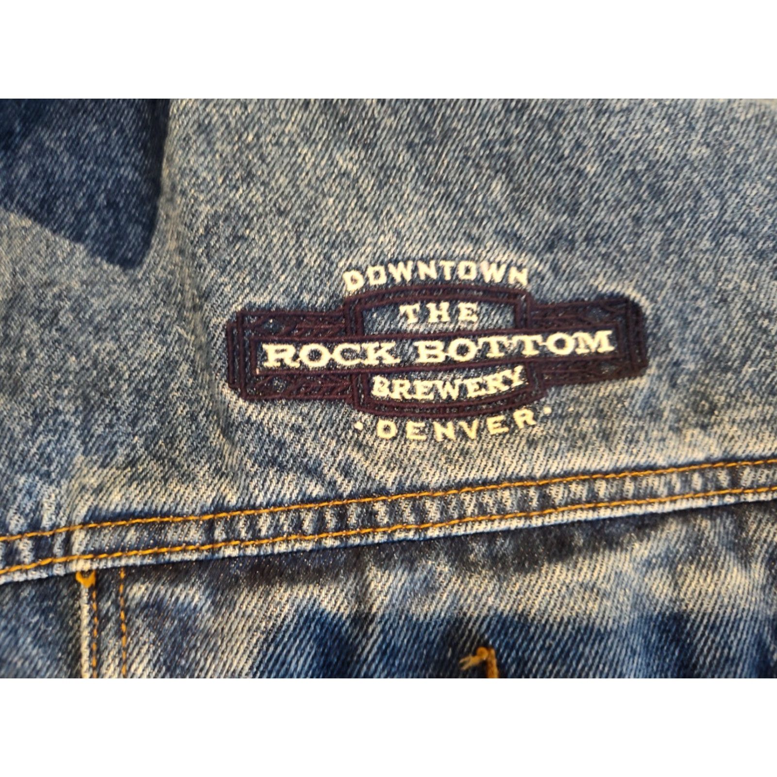 Denime VINTAGE Gear for Sports Denim Jacket XL Men Blue Distressed Trucker 80s Rock Bottom Brewery Size US 36 / EU 52 - 7 Thumbnail
