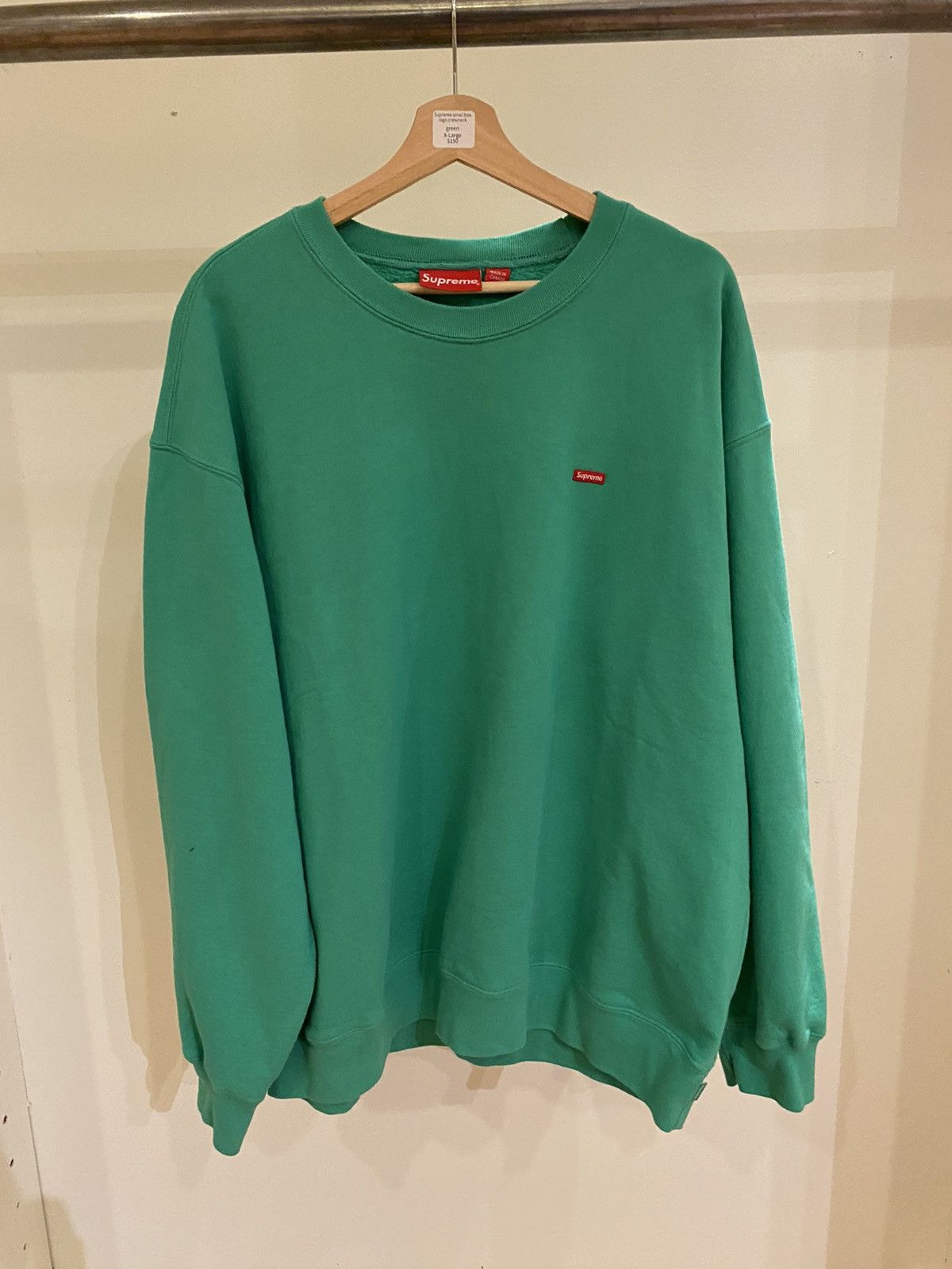 image of Supreme Small Box Logo Crewneck in Green, Men's (Size XL)