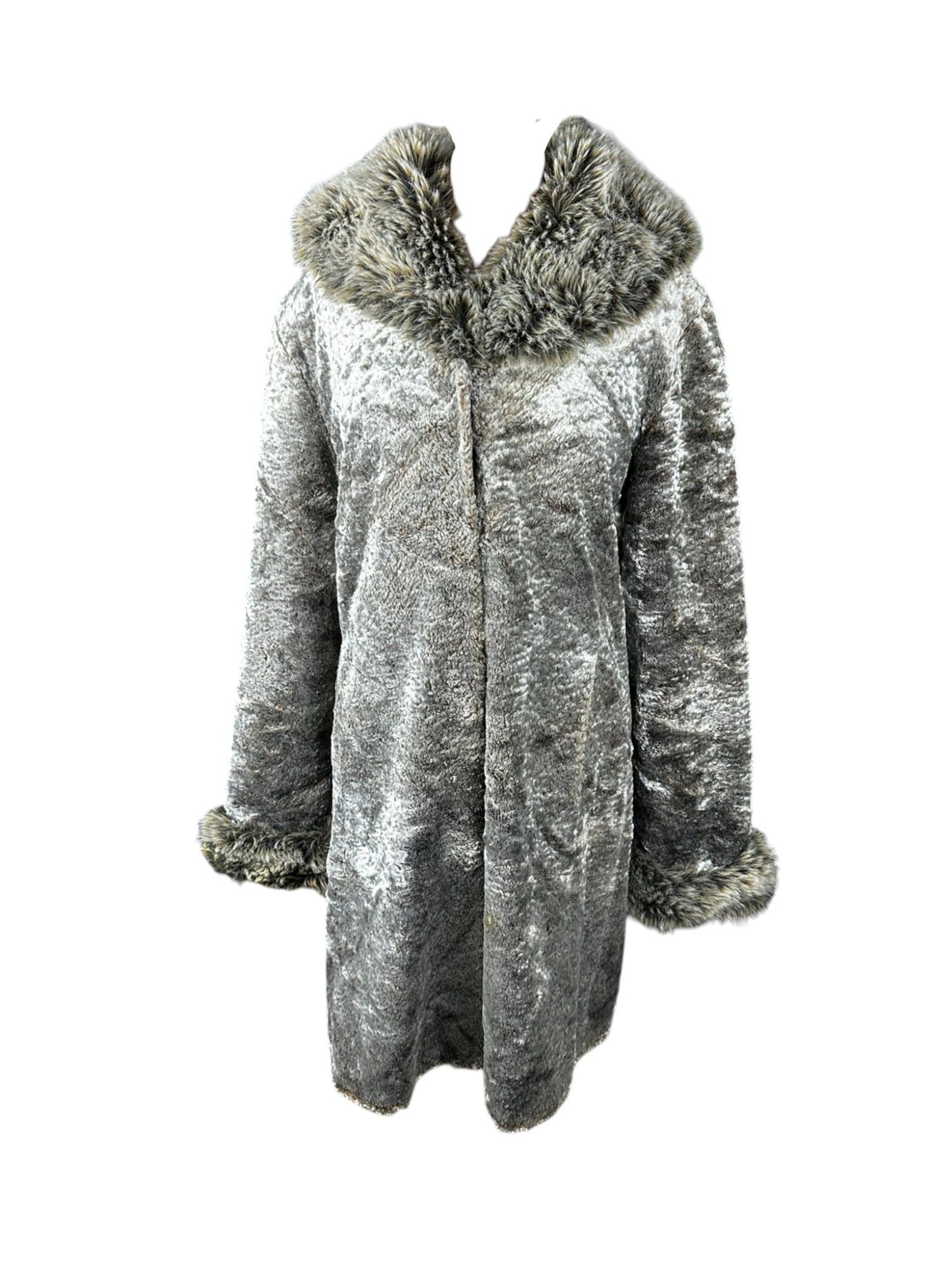 Vintage 90s Vintage Avant Garde Fur Velvet Long Coat Size L / US 10 / IT 46 - 1 Thumbnail
