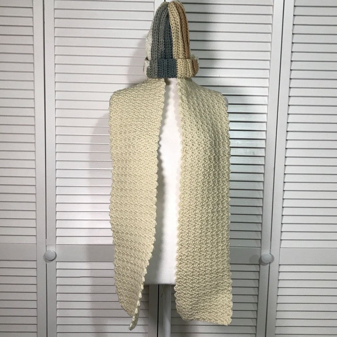 Handmade NWT Handmade Crocheted Beige Multicolor Beanie & Scarf 66” Size ONE SIZE - 1 Thumbnail