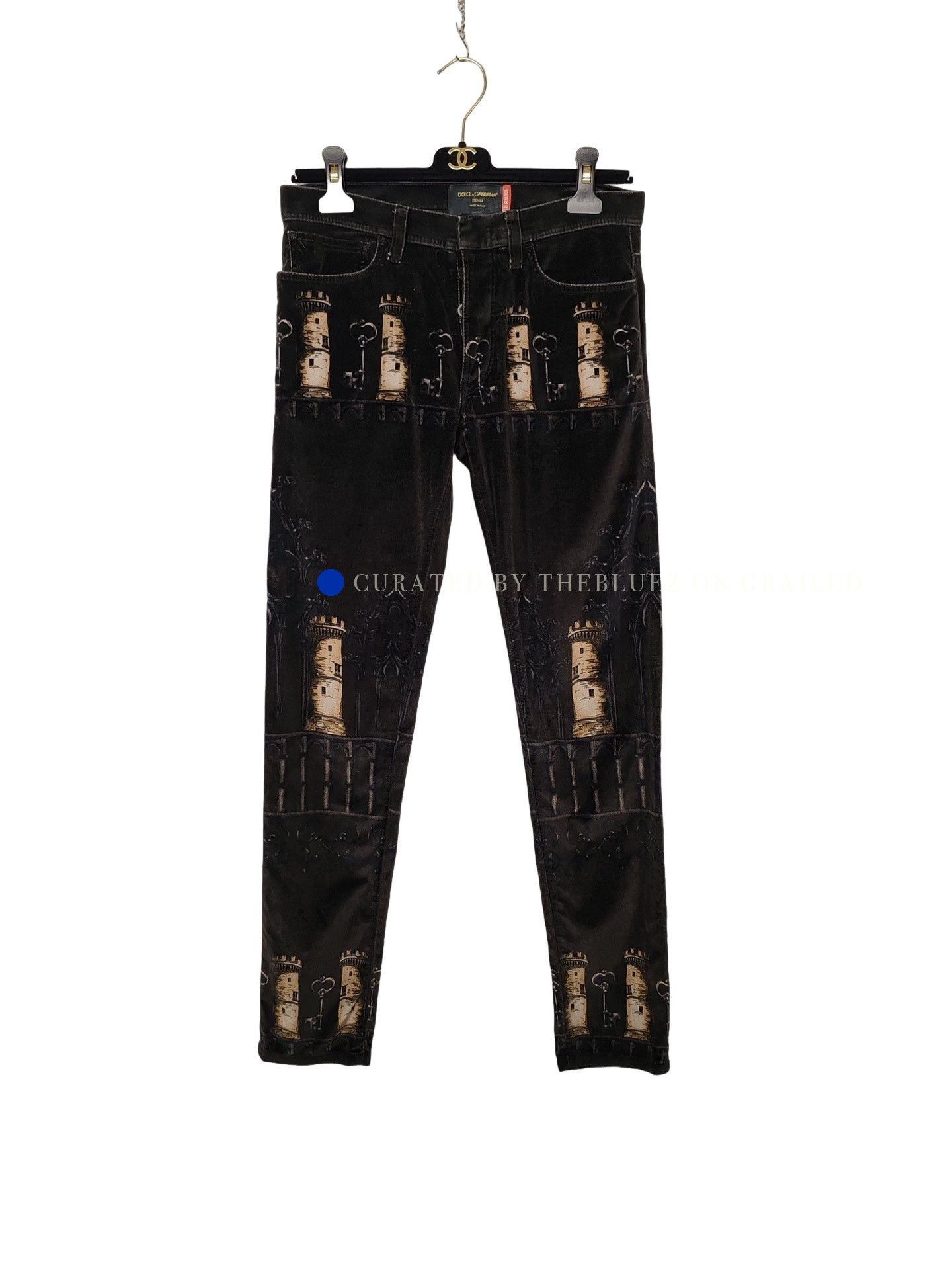 Dolce & Gabbana Black Castle & Key Print Denim Jeans Size 28 Size US 28 / EU 44 - 1 Thumbnail