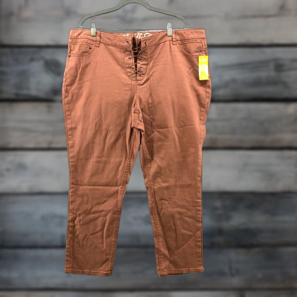 Vintage VINTAGE Vanilla Star Plus Size 20 Brown Crop Skinny Chino Pants Lace Up Bohemian Womens Size 42" / US 20 - 1 Thumbnail