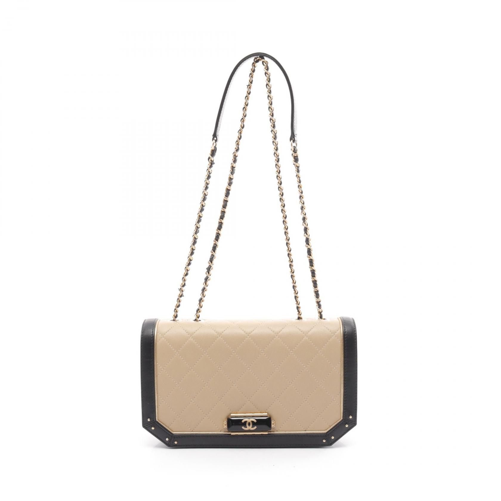 Chanel Chanel Matelasse Lambskin Shoulder Bag Leather Shoulder Bag in Beige, Women's