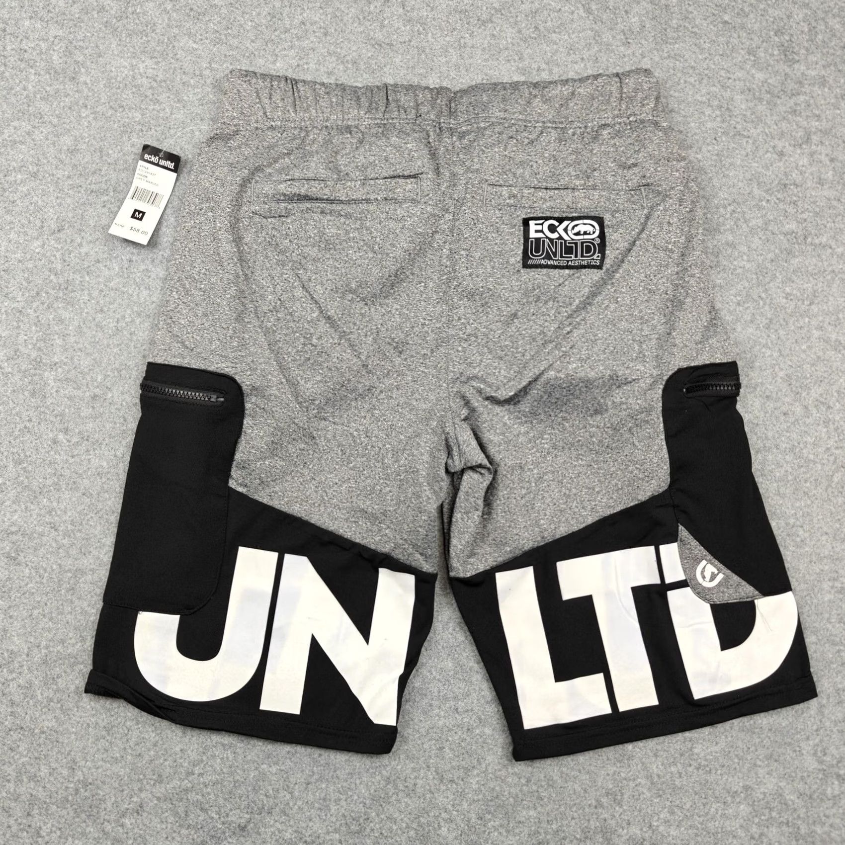 Ecko Unltd. Ecko Unltd Shorts Mens Medium Grey Marled Colorblock Athletic Zip Pockets Gym Size US 31 - 6 Thumbnail