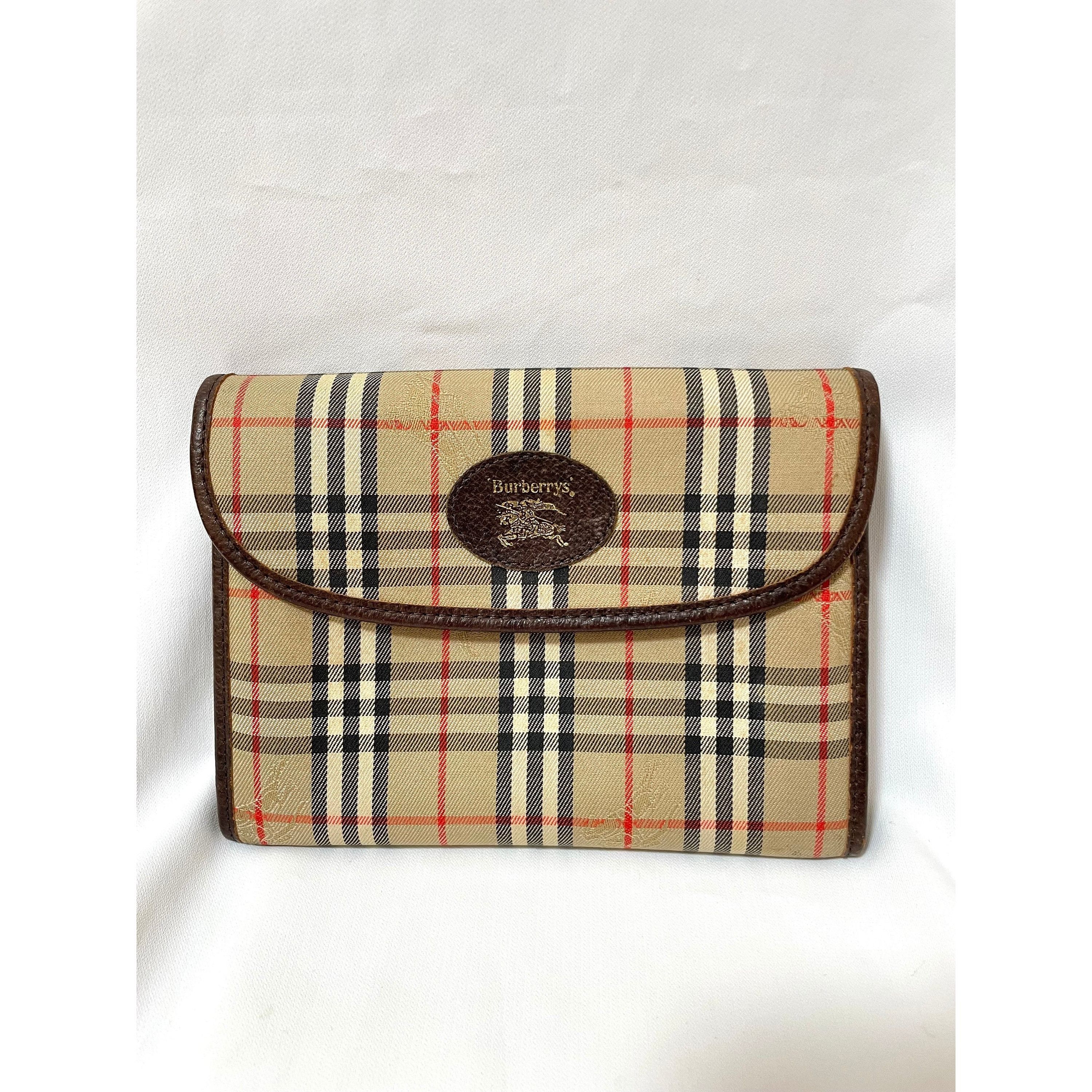 image of Vintage Burberry Classic Beige Nova Check Fabric Mini Clutch, Women's