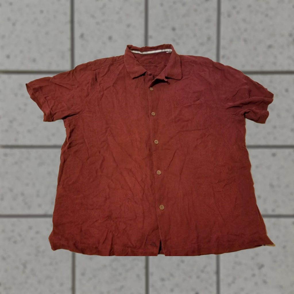Tommy Bahama Tommy Bahama Mens Shirt S Small Burgundy Silk Button Short Sleeve Size 36R - 1 Thumbnail