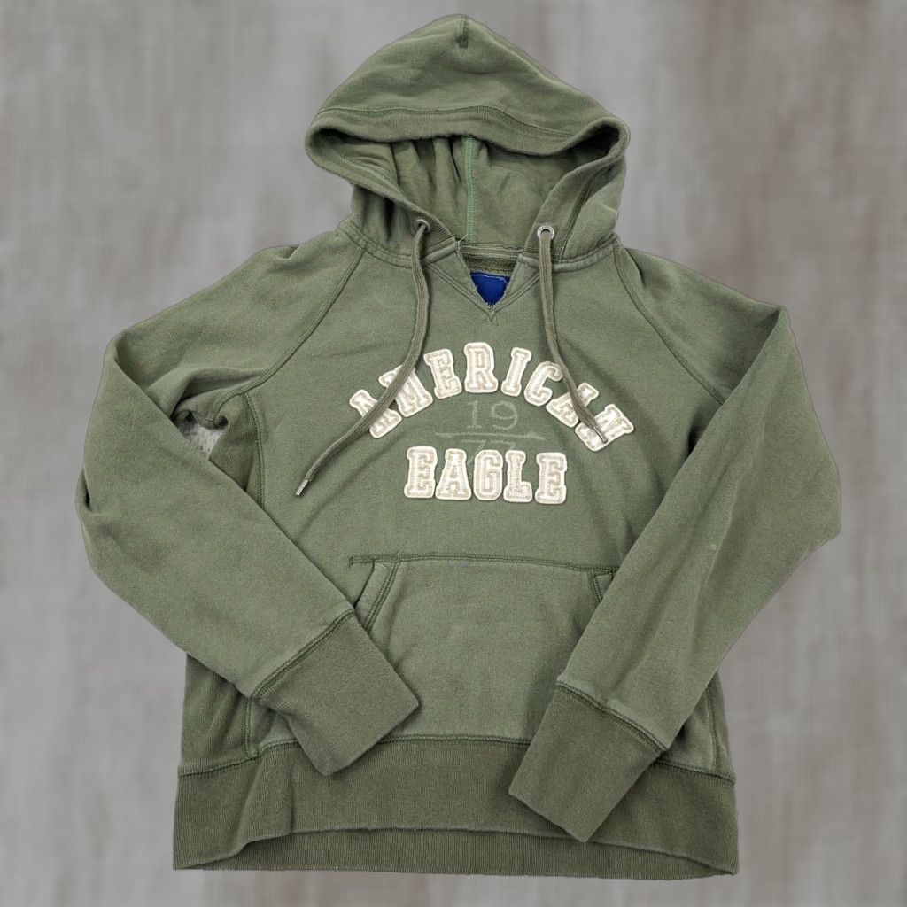 American Eagle Outfitters VINTAGE American Eagle Hoodie Women Medium Green Pullover Spellout Sweatshirt AE77 Size M / US 6-8 / IT 42-44 - 1 Thumbnail