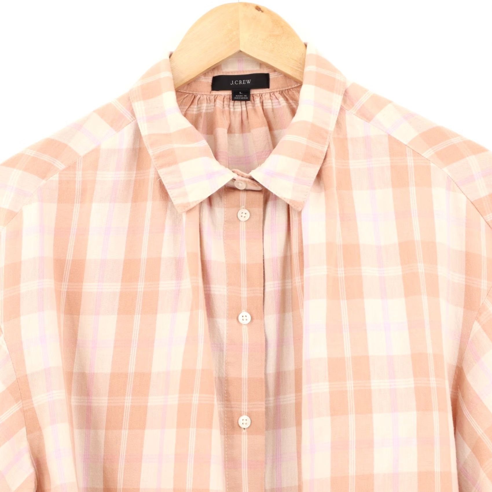 J.Crew J. Crew Shirt Womens Plaid Flannel Peach Pink Size L Cotton Light 100% Button Collar Casual Regular Long Sleeve Balloon Sleeve Vintage No Size L / US 10 / IT 46 - 3 Thumbnail