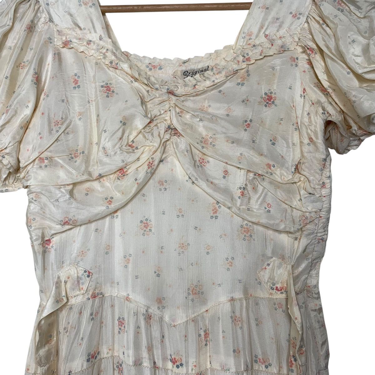 Other Vintage 30s Baby Pink Creme Tiered Puff Sleeve Maxi Dress Size S / US 4 / IT 40 - 5 Thumbnail