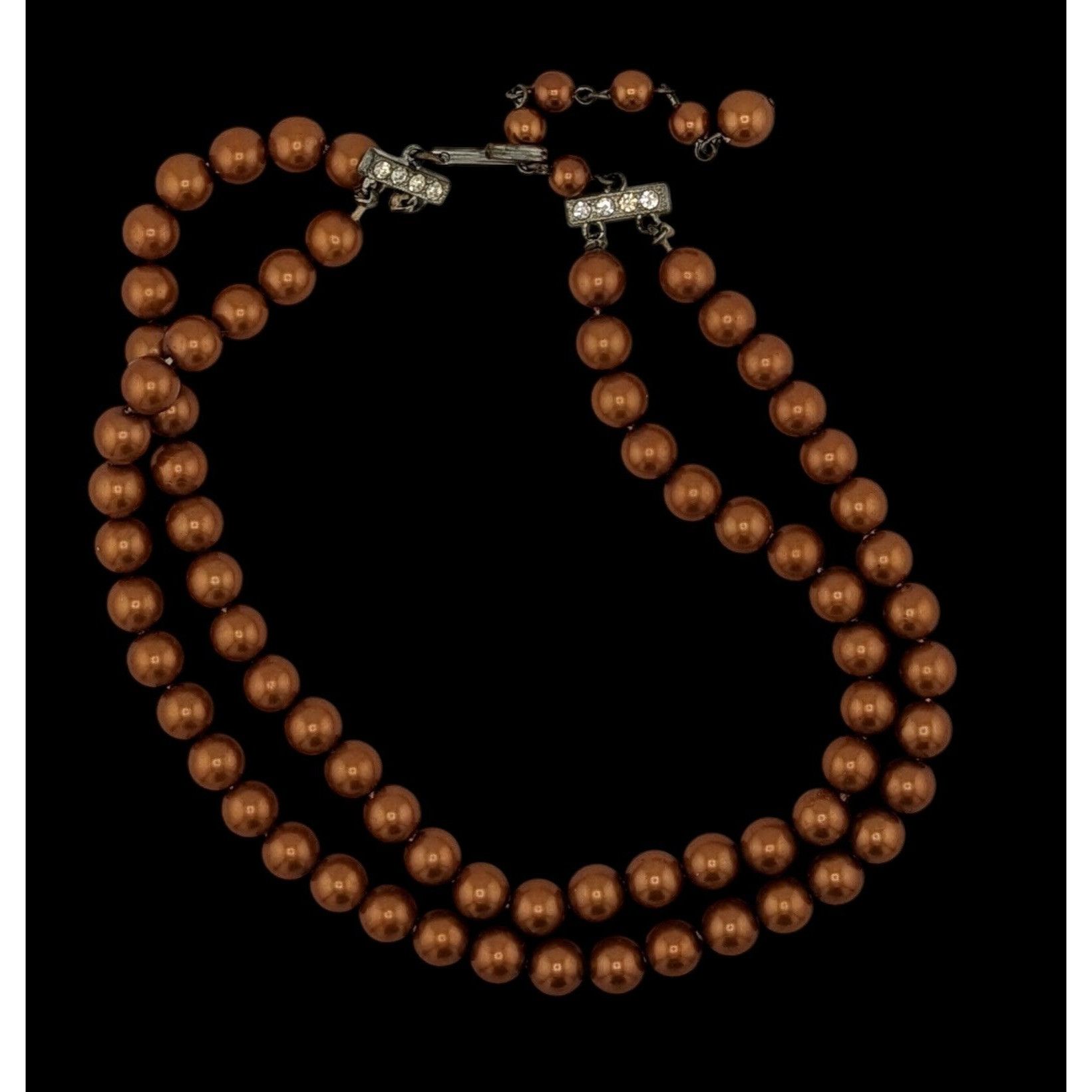 Other Vintage Glam Copper Tone Dual Strand Faux Pearl Beaded Neckl Size ONE SIZE - 3 Thumbnail
