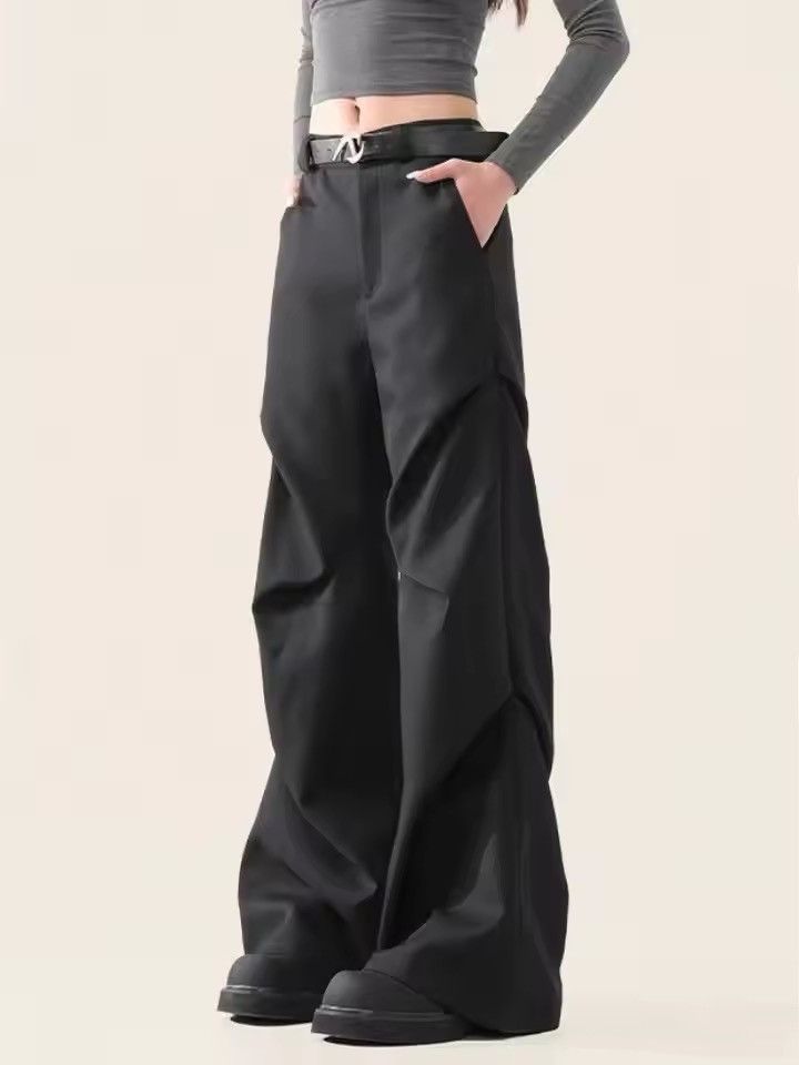 Jean × Vintage Y2k Pleated Black Suit Baggy Pants Size 27" / US 4 / IT 40 - 3 Thumbnail