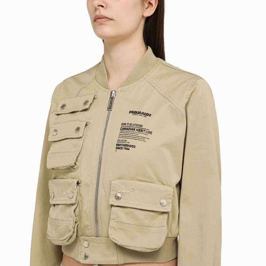 Dsquared2 o1d2blof0824 Cotton Multi-pocket Bomber Jacket in Beige Size S / US 4 / IT 40 - 4 Thumbnail