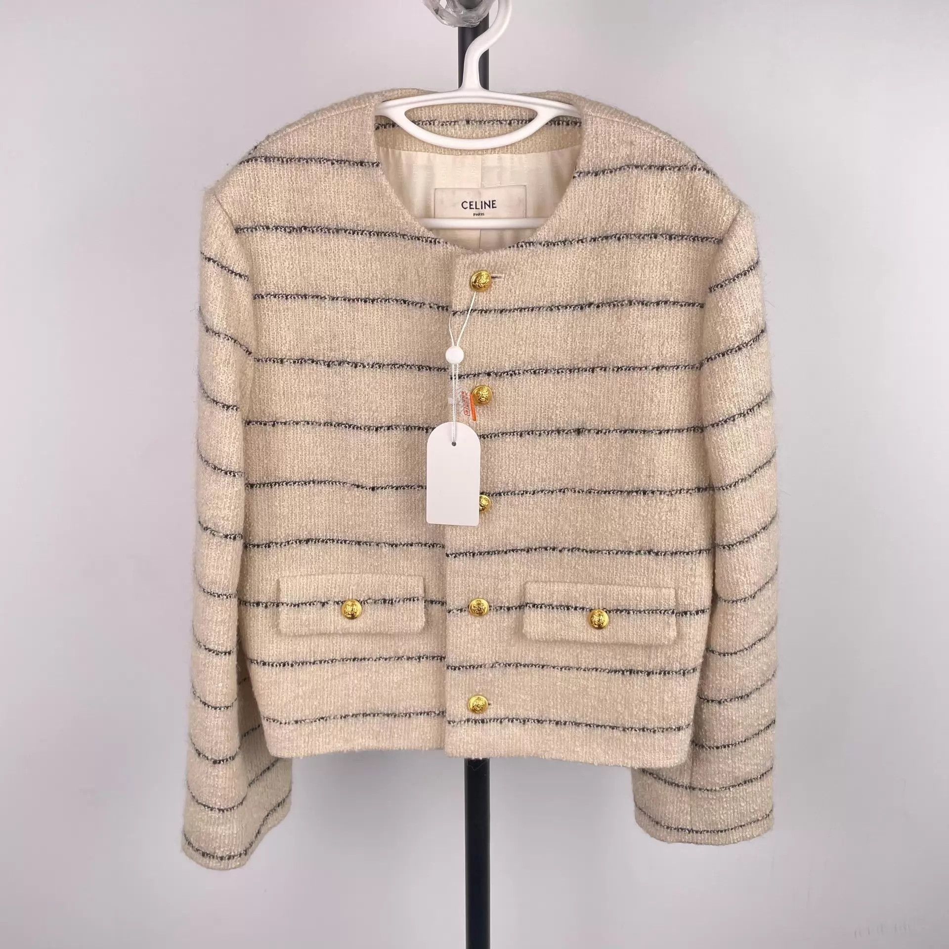 Celine Celine Cream Striped Gold Buttons Short Jacket 36 Size XS / US 0-2 / IT 36-38 - 1 Thumbnail
