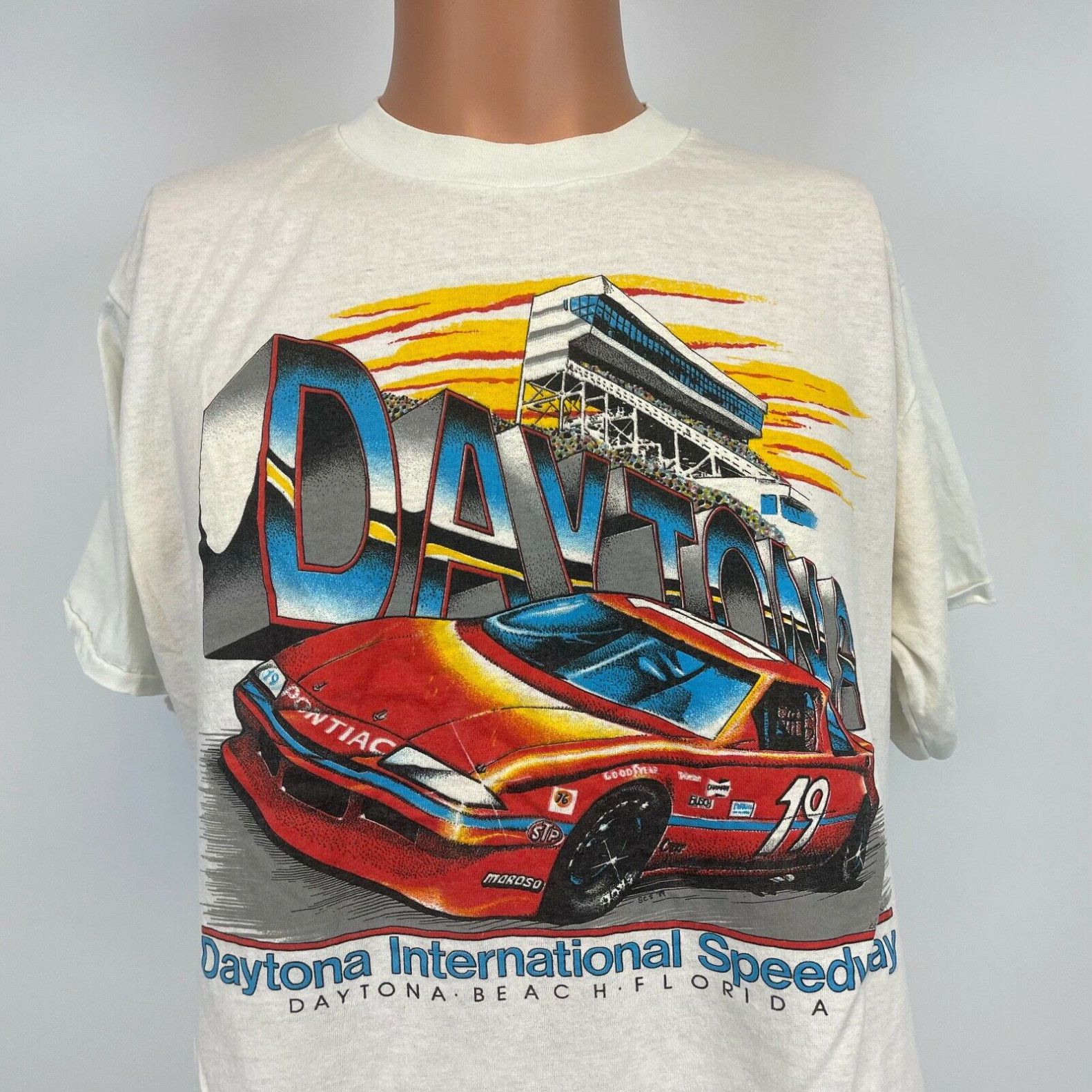 Image of Nascar Daytona International Speedway Single Stitch T Shirt VTG 80's Made Usa XL in White, Men's