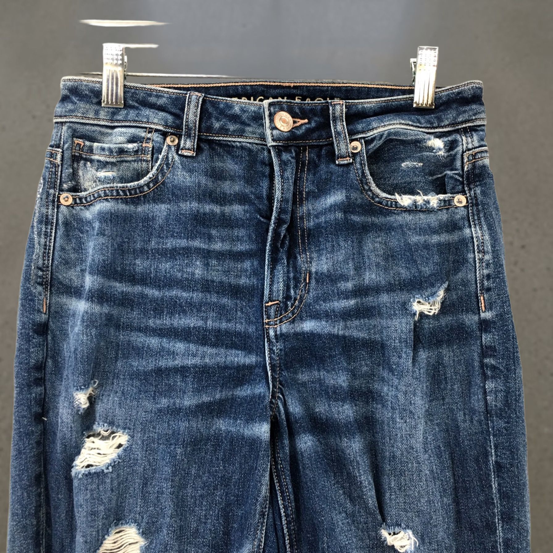 American Eagle Outfitters American Eagle Outfitters Jeans Womens 2 Blue Medium Wash Distressed Straight Jeans Women Size 26" / US 2 / IT 38 - 1 Thumbnail