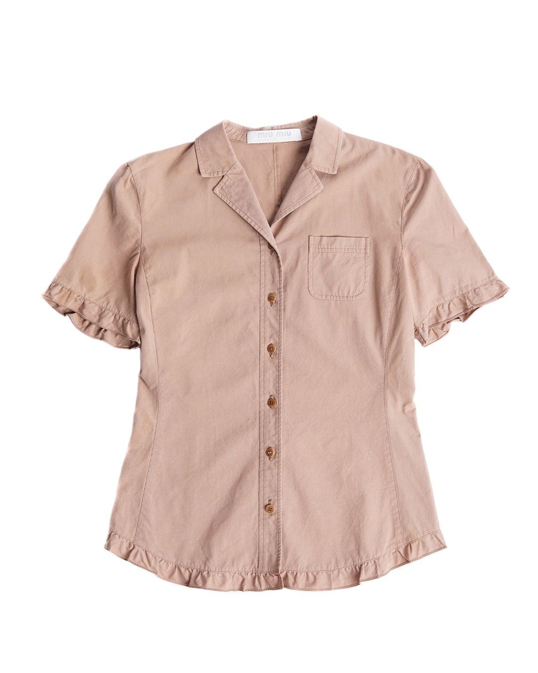 image of Miu Miu S/s1999 Ruffle Button Up Top in Sand, Women's (Size Medium)