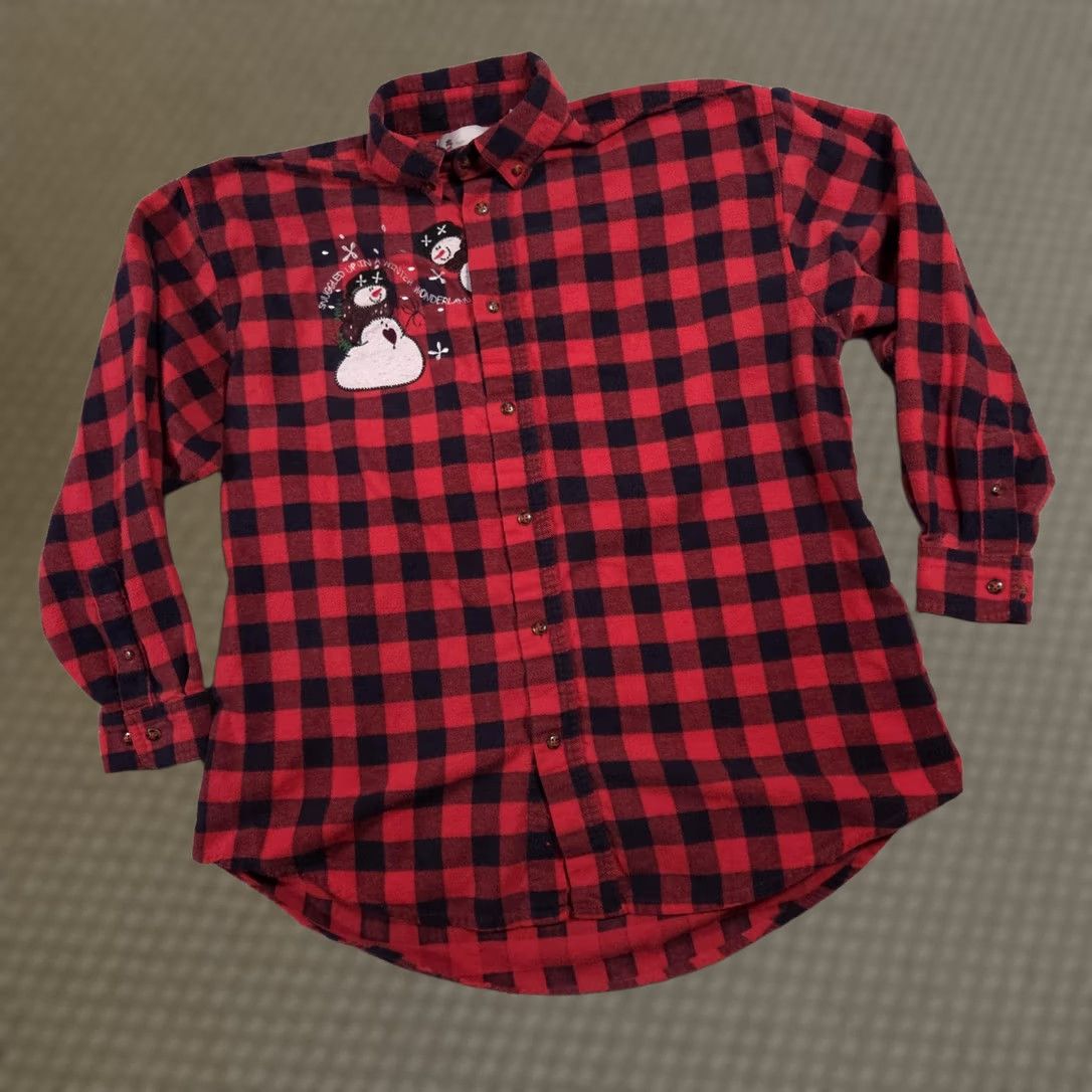 Vintage Lighthouse Apparel Shirt Womens Medium Red Plaid Flannel Snowman Embroidered Christmas Winter Button-Up Size M / US 6-8 / IT 42-44 - 1 Thumbnail